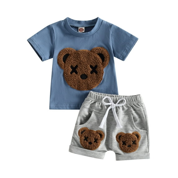 Toddler Baby Boy Summer Clothes 6M 12M 18M 24M 3Y Kids Short Sleeve Animal Bear T-Shirt Tops Drawstring Shorts Pants Outfits