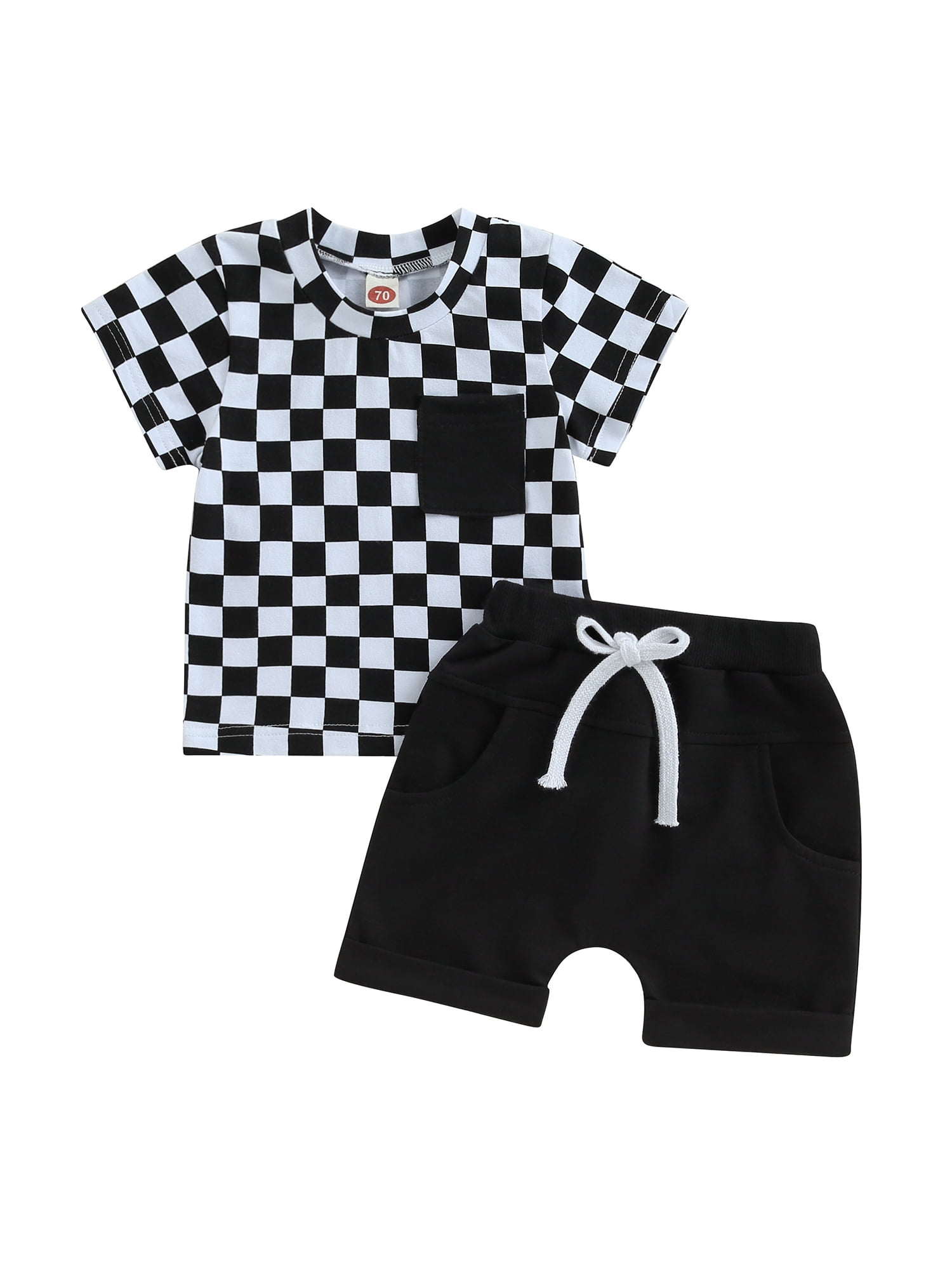 2pcs Toddler Boy Trendy Plaid Splice Pocket Design Black Sweatshirt and Pants Set