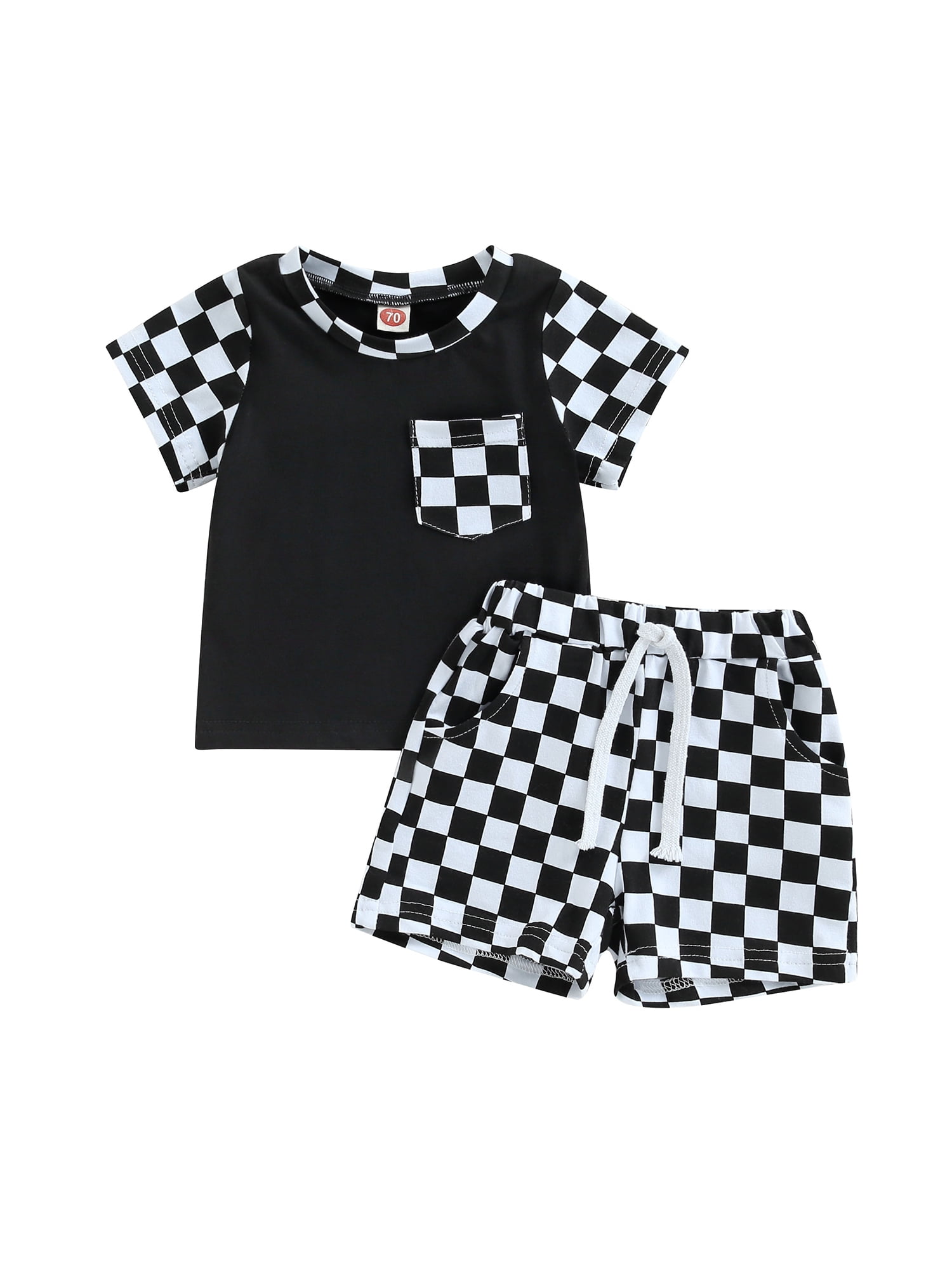 Multitrust Toddler Baby Boys Checkerboard Plaid Print Short Sleeve Button Down Shirts and Shorts Set Summer Outfits 0-24 Months, Infant Boy's, Size: 6
