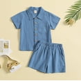 thumbnail image 1 of Toddler Baby Boy Summer Clothes Cotton Linen Short Sleeve Solid Button Down Shirt Shorts Set Outfits with Pockets, 1 of 10