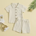 thumbnail image 1 of Toddler Baby Boy Summer Clothes Cotton Linen Short Sleeve Solid Button Down Shirt Shorts Set Outfits with Pockets, 1 of 9