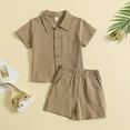 thumbnail image 1 of Toddler Baby Boy Summer Clothes Cotton Linen Short Sleeve Solid Button Down Shirt Shorts Set Outfits with Pockets, 1 of 9