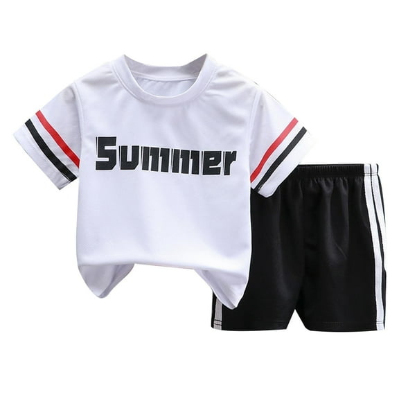 Toddler Baby Boy Summer Clothes Funny Letter T Shirt Elastic Waist Pockets Shorts Set 2 Piece Outfit, Size 4 Years