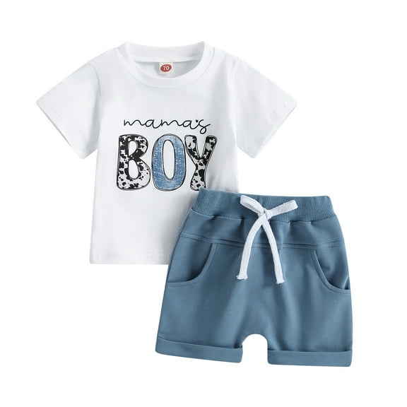 Toddler Baby Boy Summer Clothes Mamas Little Boy Short Sleeve T Shirt Tops 6M 12M 18M 24M 3Y Infant Rolled Drawstring Shorts Set