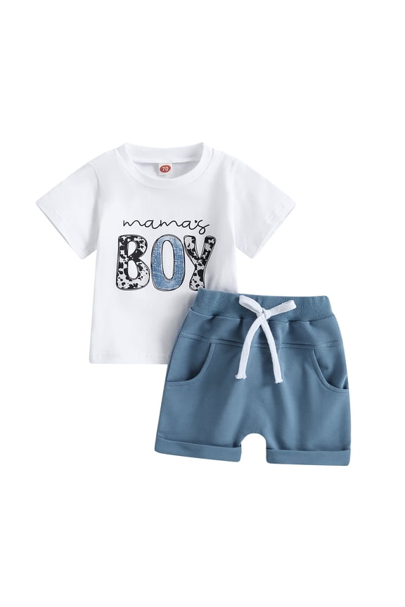 Toddler Baby Boy Summer Clothes Mamas Little Boy Short Sleeve T Shirt Tops 6M 12M 18M 24M 3Y Infant Rolled Drawstring Shorts Set