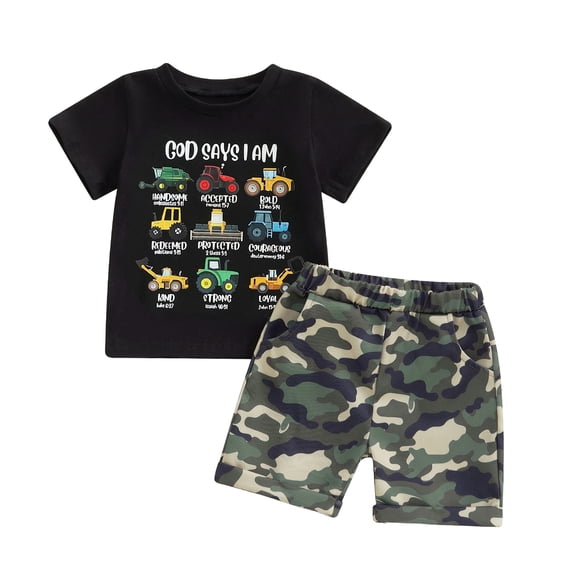 Toddler Baby Boy Summer Clothes Set 12 18 24 Months 2T 3T 4T 5T Letter Print Short Sleeve T Shirt Elastic Waist Camouflage Shorts 2 Piece Outfits