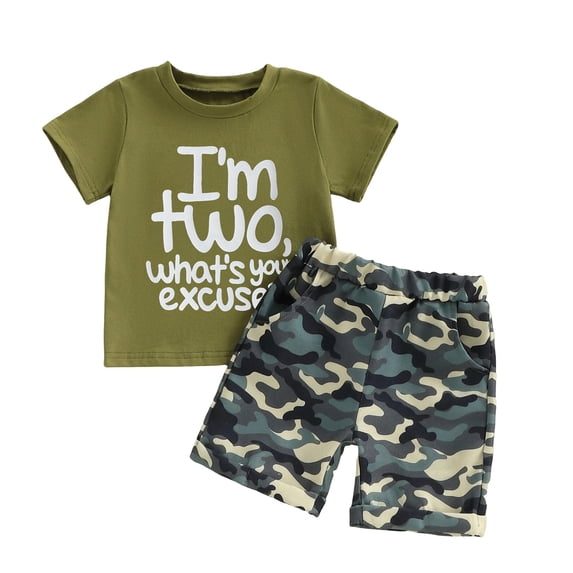 Toddler Baby Boy Summer Clothes Set 12 18 24 Months 2T 3T 4T 5T Letter Print Short Sleeve T Shirt Elastic Waist Camouflage Shorts 2 Piece Outfits