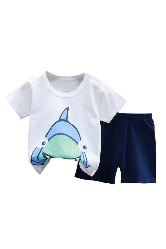 Toddler Baby Boy Summer Clothes Set 6 12 18 24 Months 2T 3T 4T Tractor Letter Print Short Sleeve T-Shirt Elastic Waist Solid Shorts Outfit Sets Gibobby(18-24 Months,White)