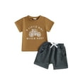 thumbnail image 1 of Toddler Baby Boy Summer Clothes Set 6 12 18 24 Months 2T 3T 4T Tractor Letter Print Short Sleeve T-Shirt Elastic Waist Solid Shorts Outfit Sets, 1 of 9
