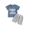 thumbnail image 1 of Toddler Baby Boy Summer Clothes Set 6 12 18 24 Months 2T 3T Letter Print Short Sleeve Round Neck T-Shirt Elastic Waist Shorts Outfit, 1 of 9