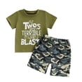 thumbnail image 1 of Toddler Baby Boy Summer Clothes Set Letter Print Crew Neck Short Sleeve T-Shirts Elastic Waist Shorts 2Pcs Camouflage Outfits, 1 of 4