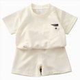 thumbnail image 1 of Toddler Baby Boy Summer Clothes Set Solid Blue Waffle Knit Short Sleeve T-Shirt and Matching Shorts Casual Summer Outfits Cotton Clothing Sets Size1-7Y, 1 of 6