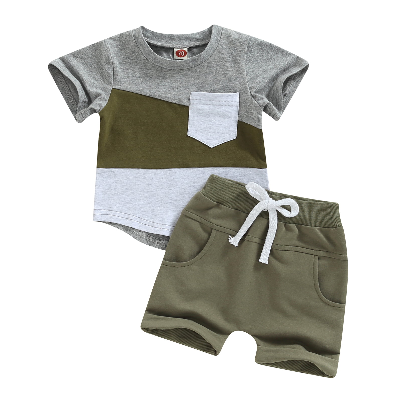 2pcs Toddler Boy Casual Letter Print Colorblock Tee and Shorts Set