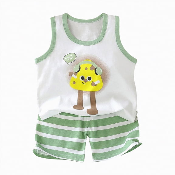 Toddler Baby Boy Summer Clothes Sleeveless Vest 6 12 18 24M 1t 2t 3t 4t Cartoon Print Tank Tops Jogger Shorts Sets 2Pcs Cute Infant Boys Summer Casual Outfits Gibobby,6-12 Months,Light Green