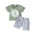 thumbnail image 1 of Toddler Baby Boy Summer Clothes Western Pattern Short Sleeve T Shirt Tops and Drawstring Shorts Playwear Outfits, 1 of 10