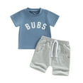 thumbnail image 1 of Toddler Baby Boy Summer Outfit 0 6 12 18 24M 3T Clothes Short Sleeve Letter Print T-Shirt Tops Drawstring Shorts Set, 1 of 10