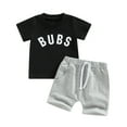 thumbnail image 1 of Toddler Baby Boy Summer Outfit 0 6 12 18 24M 3T Clothes Short Sleeve Letter Print T-Shirt Tops Drawstring Shorts Set, 1 of 10