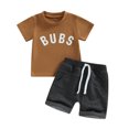 thumbnail image 1 of Toddler Baby Boy Summer Outfit 0 6 12 18 24M 3T Clothes Short Sleeve Letter Print T-Shirt Tops Drawstring Shorts Set, 1 of 10