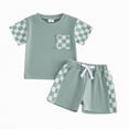 thumbnail image 1 of Toddler Baby Boy Summer Outfit Checkerboard Patchwork T Shirt Elastic Waist Shorts Newborn Infant Waffle Clothes Set, 1 of 4
