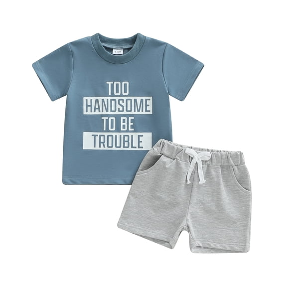 Toddler Baby Boy Summer Outfit Short Sleeve Letter Print T Shirt Top and Casual Shorts Set Cute Clothes