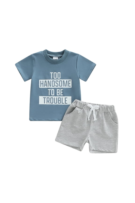 Toddler Baby Boy Summer Outfit Short Sleeve Letter Print T Shirt Top and Casual Shorts Set Cute Clothes