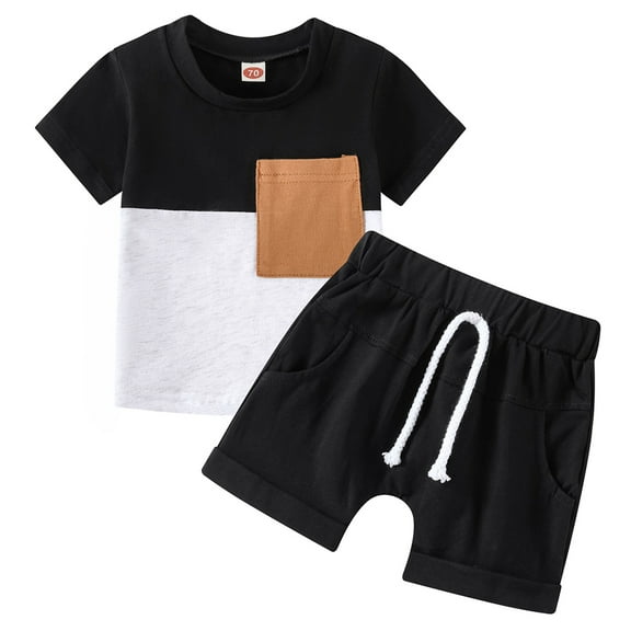 Toddler Baby Boy Summer Outfits Color Block T Shirts Tops with Shorts Sets Cute Infant 0-5T