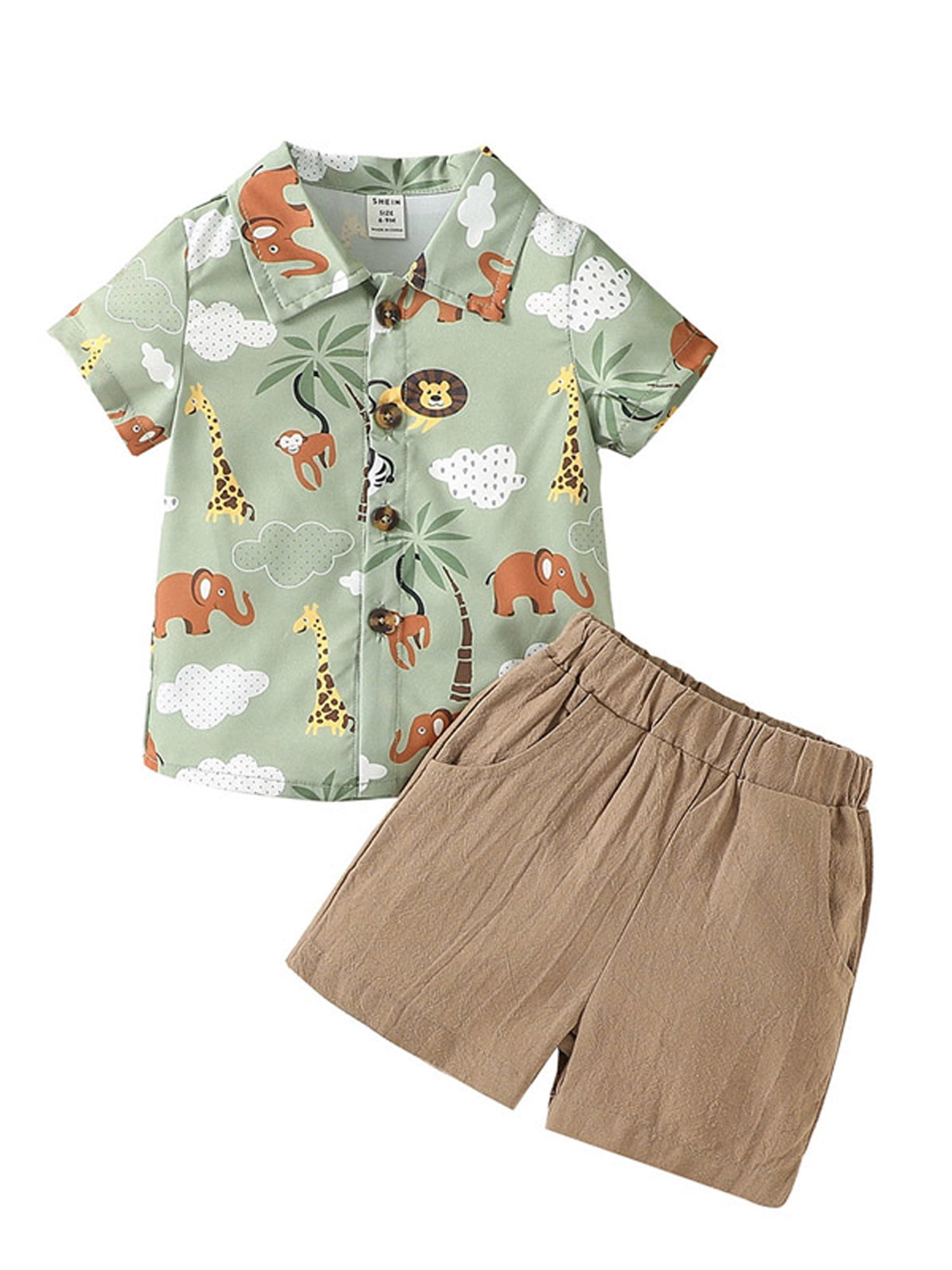 Summer Baby Kids Casual Animals Cartoon Pattern T-shirt and Shorts Clothing Set for Boys