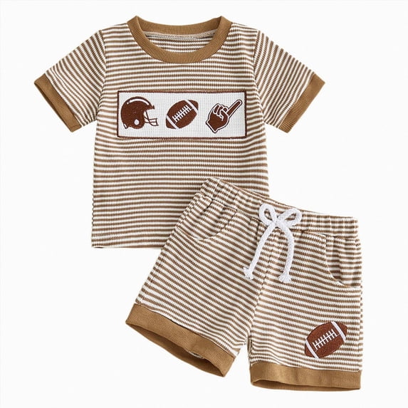 Toddler Baby Boy Summer Outfits Short Sleeve Striped Cute Embroidery T-Shirt Tops and Shorts Set 2 Piece