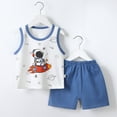 thumbnail image 1 of Toddler Baby Boy Summer Sets Funny Printed Tank Tops+Shorts Lightweight Elastic Cotton Outfits Blue 5-6 Years, 1 of 3