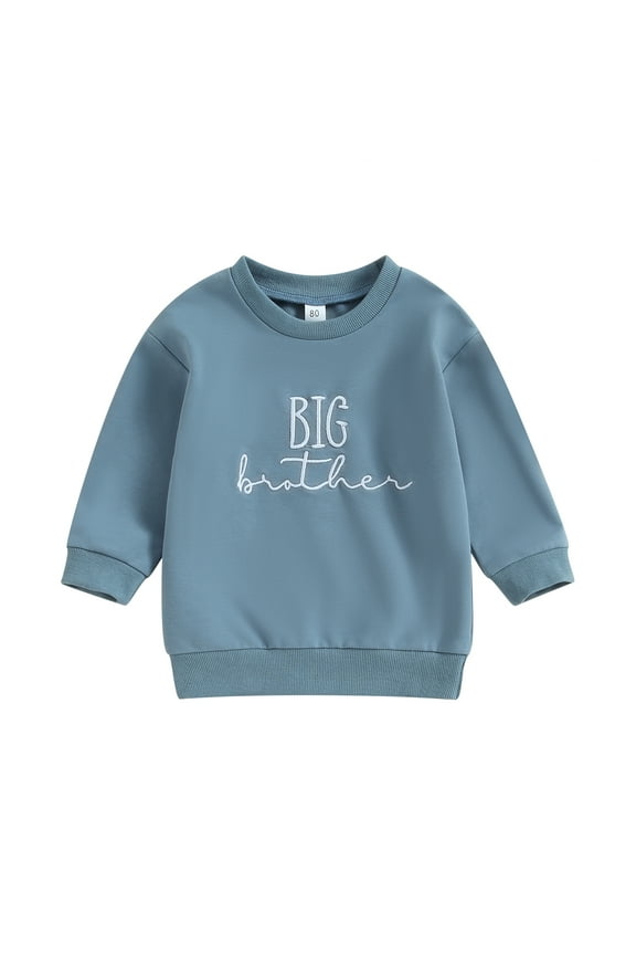 Toddler Baby Boy Sweatshirt 1Y 2Y 3Y 4Y 5Y 6Y Big Brother Print Long Sleeve Pullover Tops Autumn Clothes Lake Blue 1-2 Years