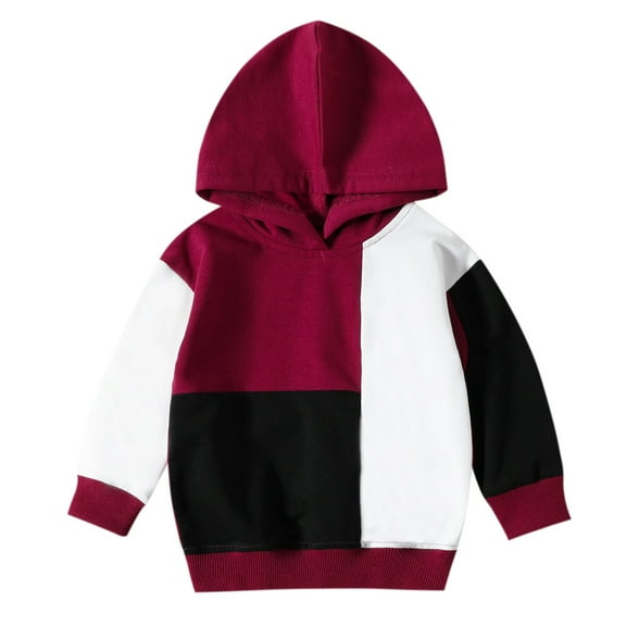 Toddler Baby Boy Sweatshirts Fall Longt Sleeve Color Block Hooded Sweater Tops for Boys Size 18-24 Months