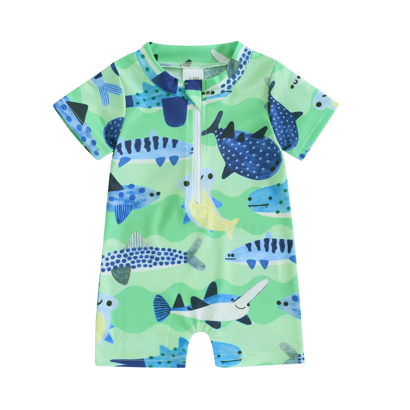 Toddler Baby Boy Swimsuit OnePiece Short Sleeve Rash Guard Swimwear