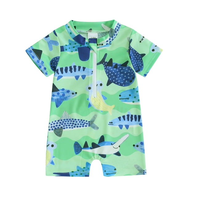 Toddler Baby Boy Swimsuit OnePiece Short Sleeve Rash Guard Swimwear