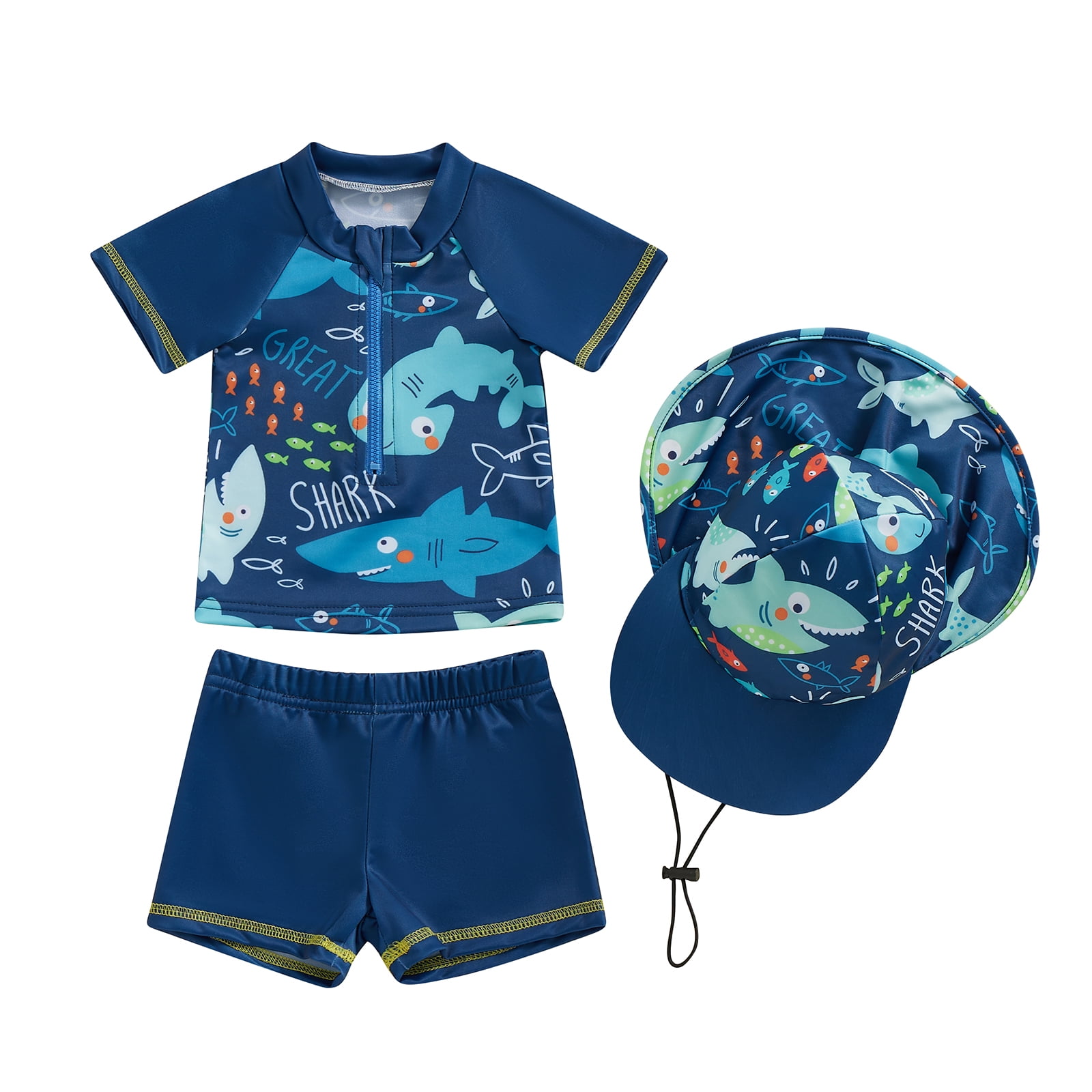 Kinder Badeanzug 2-teilig Mit UV-Schutz – Shark Design, UPF 50, Rash Vest & Schwimm-Shorts Für Jungen