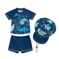 thumbnail image 1 of Toddler Baby Boy Swimsuit UPF 50+ Rash Guard Shark Print Top+Swim Trunks +Hat 3Pcs Set Sun Protection Bathing Suit Swimwear, 1 of 7