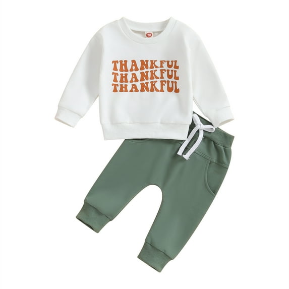 Toddler Baby Boy Thanksgiving Outfits 6M 12M 18M 24M 3Y Letter Print Long Sleeve Sweatshirt and Elastic Pants Fall Clothes