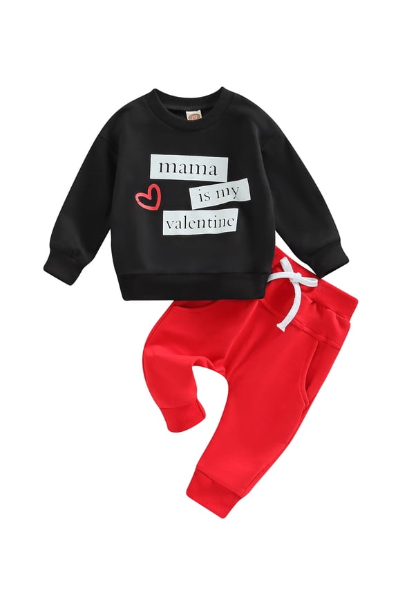 Toddler Baby Boy Valentines Day Outfit Letter Heart Print Pullover Sweatshirt Sweatpants Spring Fall 2Pcs Clothes Set