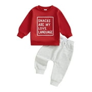 Toddler Baby Boy Valentines Day Outfit Snacks Are My Love Language Long Sleeve Sweatshirt and Pants Spring Fall Clothes Set