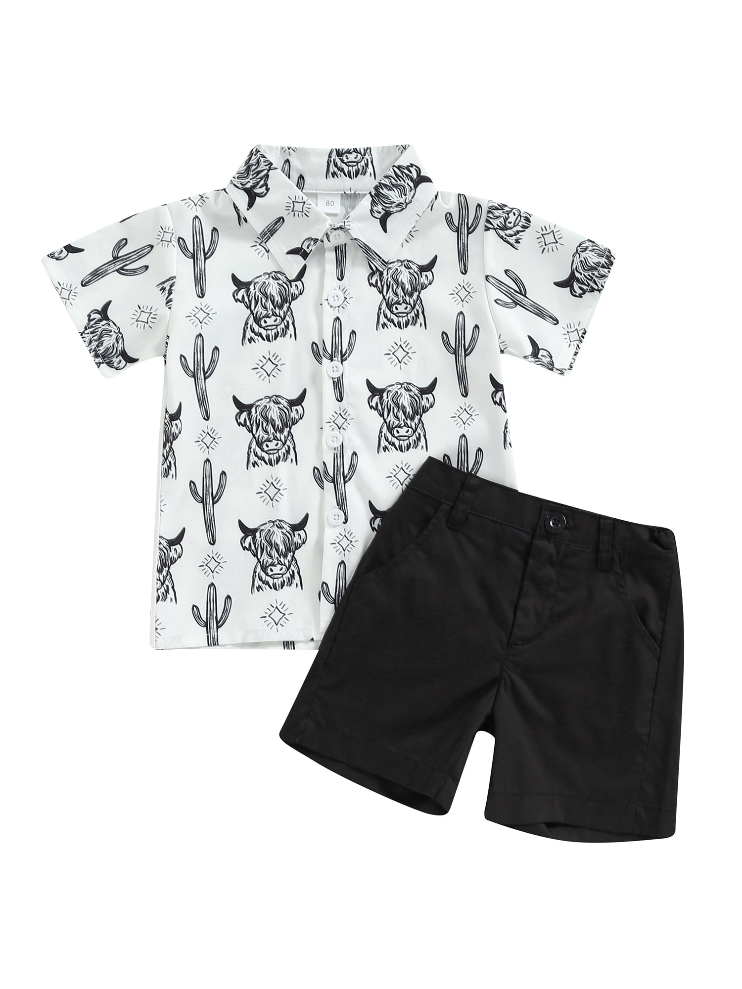 Toddler Boy Easter Outfit - Bunny Print Button Down Shirt & Shorts 2-Piece Set