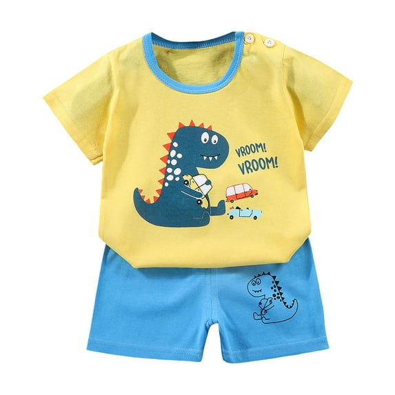 Toddler Baby Boy's Clothes Kids Summer Cute Cotton Dinosaur Short Sleeve T-Shirt and Short Set Outfit Set