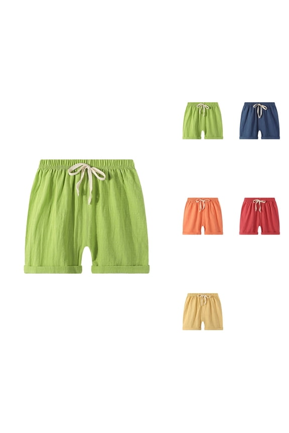 Toddler Baby Boy's Harem Shorts, Casual Elastic Linen-Cotton Beach Sports Pants with Lace-Up Detail, Plain Color Summer Bloomer Shorts
