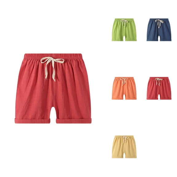 Toddler Baby Boy's Harem Shorts, Casual Elastic Linen-Cotton Beach Sports Pants with Lace-Up Detail, Plain Color Summer Bloomer Shorts