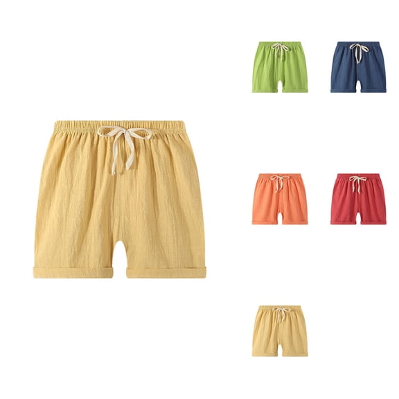 Toddler Baby Boy's Harem Shorts, Casual Elastic Linen-Cotton Beach Sports Pants with Lace-Up Detail, Plain Color Summer Bloomer Shorts