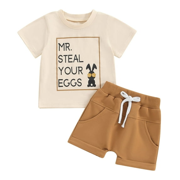 Toddler Baby Boys 2 Piece Outfits Letter Print Short Sleeve T-Shirt Elastic Shorts for Summer Clothes Set