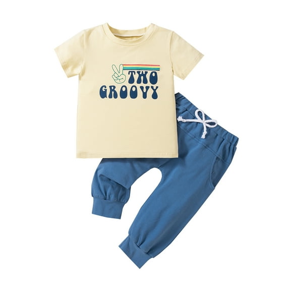 Toddler Baby Boys Birthday Outfit 18M 3Y Two Groovy T-shirt and Long Pants Set Summer 2 Years Old Birthday Clothes