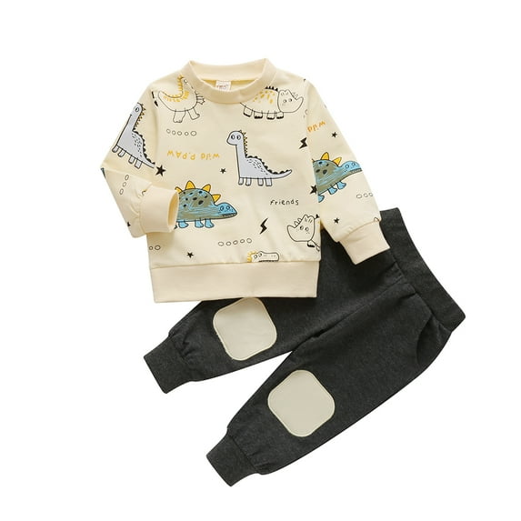 Toddler Baby Boys Casual Cartoon Dinosaur Outfits Long Sleeve T-Shirt Top + Long Pant Sets