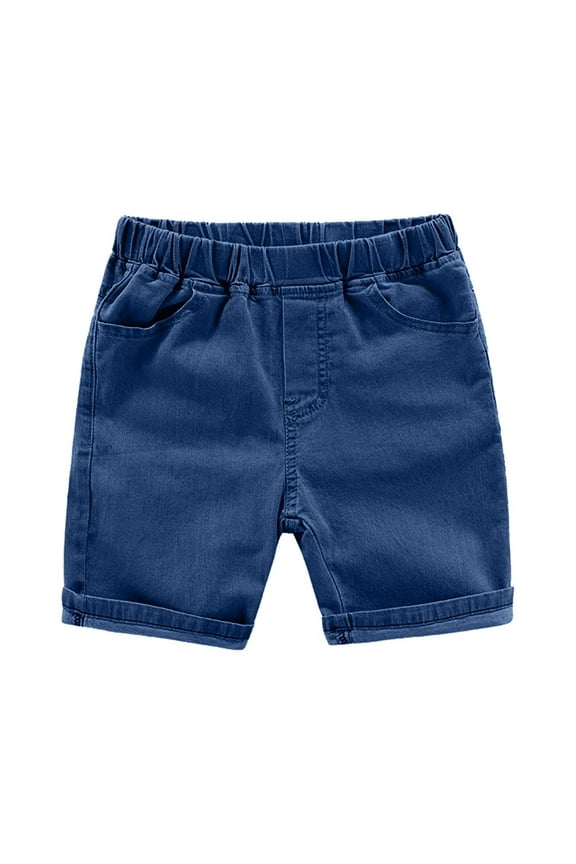 Toddler Baby Boys Chambray Denim Jeans Shorts Girls Elastic Waist Pull On Knee Length Summer Casual Cotton Short Pants