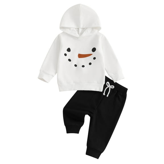 Toddler Baby Boys Christmas Clothing Sets 6 12 18 24 Months 2T 3T Snowman Print Long Sleeve Hooded Sweatshirt Drawstring Long Pants Outfits