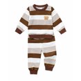 thumbnail image 1 of Toddler Baby Boys Clothes 18 Months Boys Fall Winter Outfits 24 Months Boys Long Sleeve Round Neckline Stripe Sweatshirt Pants 2PCS Clothing Set Brown, 1 of 7