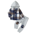 thumbnail image 1 of Toddler Baby Boys Clothes Baby Boys Outfits Long Sleeve Plaid Hooded Top Pants 2PCS Boys Fall Winter Clothing Set Gray 18-24 Months, 1 of 9